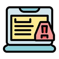Laptop showing warning message for system failure notification vector