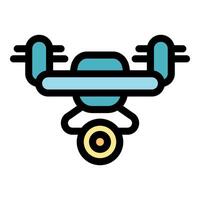 Drone hovering and recording with camera, modern technology icon vector