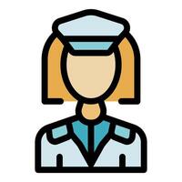 Female air hostess wearing uniform and hat, simple avatar icon vector