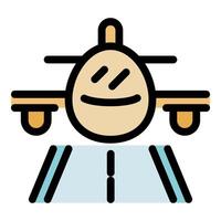 Airplane landing on runway with smiling face, symbolizing safe travel vector
