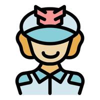 Smiling female airman wearing uniform and cap with ear protection vector