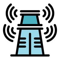 Telecommunication tower broadcasting radio waves, connecting the world wirelessly vector