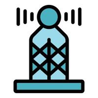 Humanoid robot broadcasting radio waves, futuristic communication icon vector