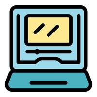 Laptop showing editing software with timeline and slider control vector