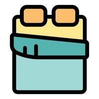 Comfortable double bed with two pillows and blanket providing restful sleep vector