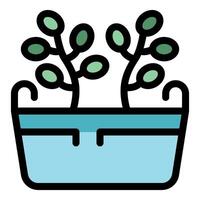 Two small plants growing in rectangular pot filled with water vector