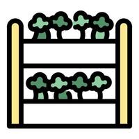 Growing broccoli plants inside vertical farm using hydroponics and modern technologies vector