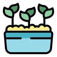 Seedlings growing in pot filled with soil and water vector