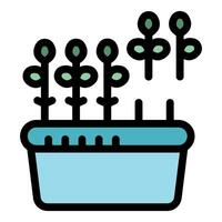 Gardener replanting seedlings in potting soil for home gardening vector
