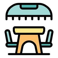 Street cafe table and chairs under awning enjoying summer vibes vector