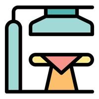 Operating room light shining above operating table, surgical equipment for medical procedures vector
