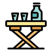 Folding camping table with bottle and glasses ready for picnic vector