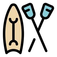 Paddle board and crossed oars representing water sports and recreation vector