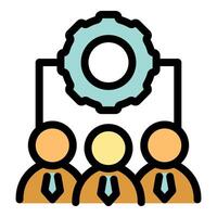 Teamwork and collaboration leading to successful project management with gear symbol vector