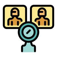 Candidate selection process, choosing best applicant for job position with magnifying glass vector