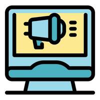 Digital marketing campaign showing megaphone on computer screen vector