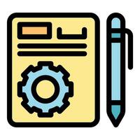 Project management and planning with pen and gear icon vector