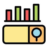 Data analysis magnifying glass focusing on progress shown by growing bar chart vector