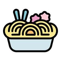 Plastic container holding ramen noodles with chopsticks and narutomaki vector