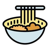 Chopsticks holding noodles over bowl of ramen or udon vector