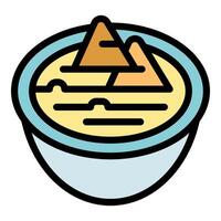 Hummus with pita bread shaped like egyptian pyramids representing middle eastern cuisine vector