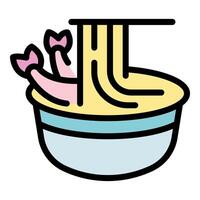 Shrimp ramen noodles being lifted with chopsticks from bowl vector