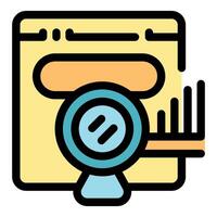 Web analytics showing increasing bar graph and magnifying glass on website page vector