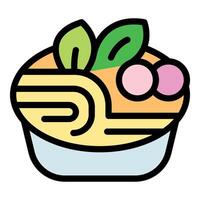 Bowl of ramen noodles with fish cake and green onions vector