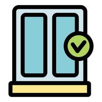 Elevator doors with check mark, efficient and safe transportation vector