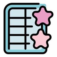 Notebook with pink stars representing feedback and rating vector