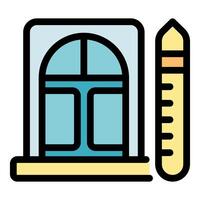 Measuring window frame with ruler for home renovation project vector