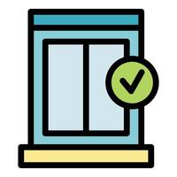 Elevator doors checkmark passing inspection representing safety and accessibility vector