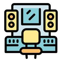 Recording studio setup with mixing console, chair, speakers, and window vector