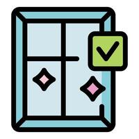 Clean window with check mark icon symbolizing completion of cleaning task vector