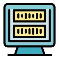 Server room monitor displaying horizontal racks with data cards vector