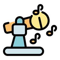 Microphone singing on a stand with musical notes emanating, vector