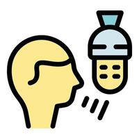 Man speaking into microphone icon, podcasting and audio recording vector