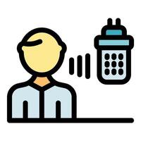 Businessman using voice control feature on mobile phone vector