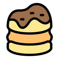 Delicious choco pancakes stack dripping with chocolate sauce vector