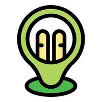 Location pin containing skis, symbolizing a ski resort or area suitable for winter sports vector