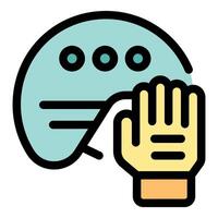 Hand touching speech bubble representing giving feedback vector