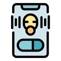 Smartphone showing medical test result with sound and capsule icon vector