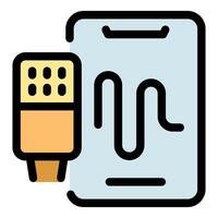 Smartphone recording audio with external microphone, sound wave displayed on screen vector