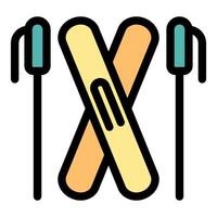 Crossed skis and poles ready for winter adventures vector