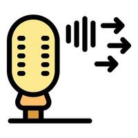 Microphone broadcasting sound waves, audio transmission and signal distribution vector