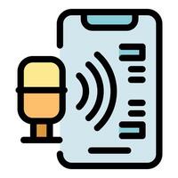 Smartphone recording audio with microphone, voice recording app icon vector