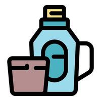 Detergent measuring cup and plastic bottle for washing machine is waiting for using vector