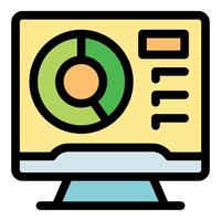 Computer monitor displaying pie chart and data analysis results vector