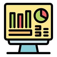 Computer monitor displaying statistical charts and data analysis graphics vector