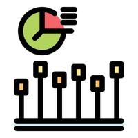 Pie chart generating growing bar graph icon representing data analysis and visualization vector